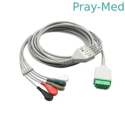 Máy ghi âm tái sử dụng y tế GE Marqutte Holter tích hợp 5 dây dẫn Cáp ECG với Snap
