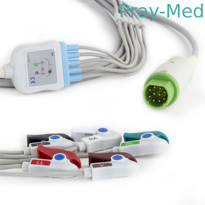 Siemens Drager 5 Dây dẫn điện tâm đồ bệnh nhân cho màn hình bệnh nhân Đầu nối 10 chân với đầu pinch / snap