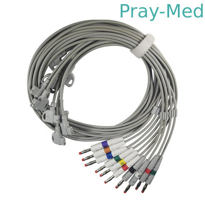 Đầu nối Banana 4.0 Cáp EKG 10 Dây chì 3.6m Áo khoác TPU xám